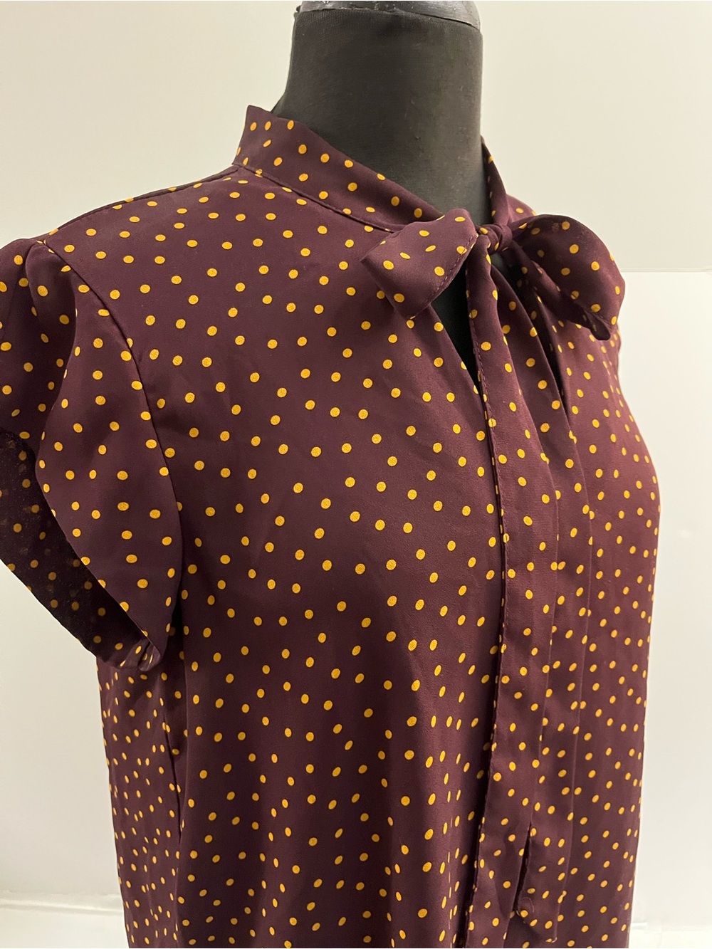Tie-Neck Burgundy Polka Dot Blouse